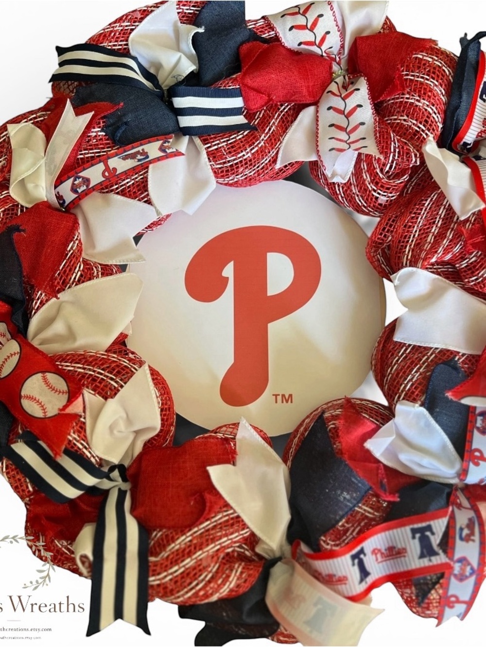 Philadelphia Phillies Red & White Baseball Wreath